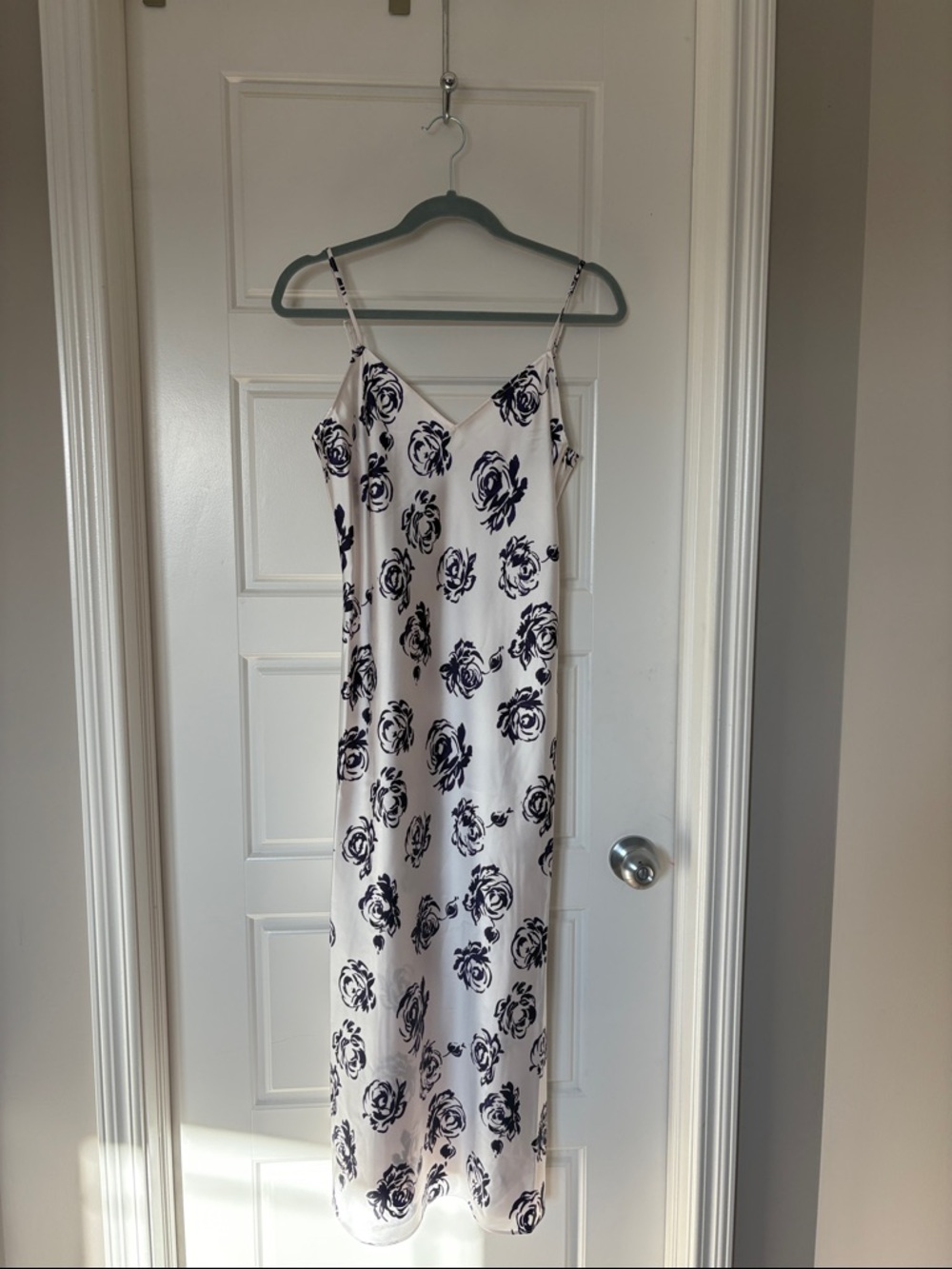 Club Monaco White Maxi Slip Dress with Purple Floral Print